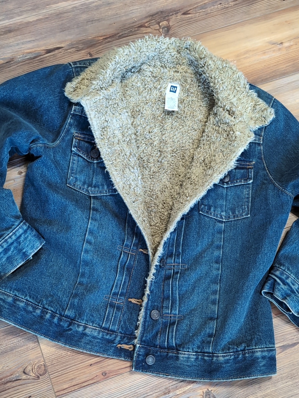 GAP Blue Denim Jacket with Cream Sherpa Lining